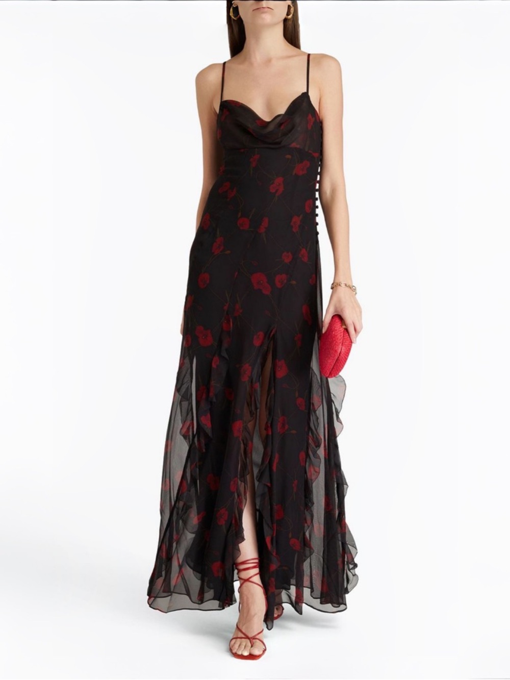 NICHOLAS Kamila Ruffle Floral Silk Chiffon Maxi Gown Sz 8 NWT MSRP $695